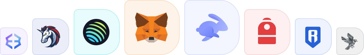 Exodus, 1inch, Jupiter, MetaMask, Rabby, Backpack, Crypto.com and Sparrow wallet logos.